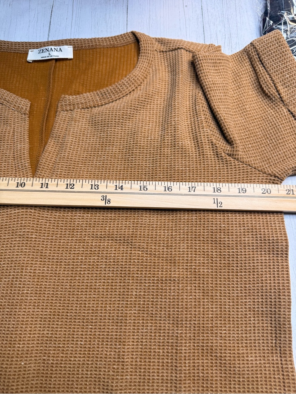 New Zenana Waffle Knit VNeck Top Camel Short Sleeve Boho Casual Boutique Sz: S-L - Picture 13 of 14